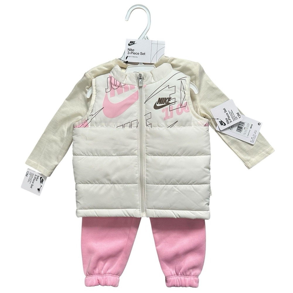 Nike Toddler Girls 3-Piece Set 12 M Jacket Long Sleeve Shirt & Jogger Pants Pink